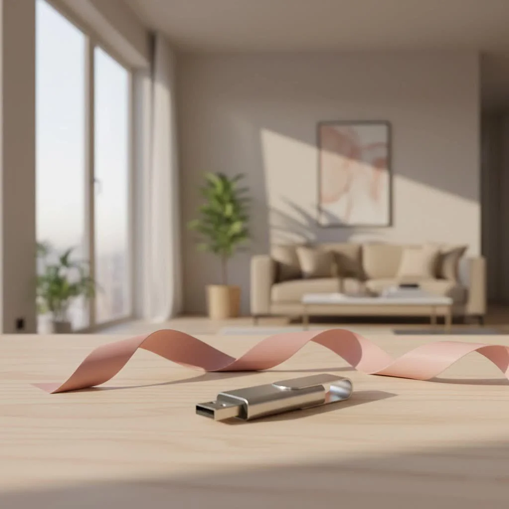 Blue USB 3.0 flash drive plugged into a laptop port