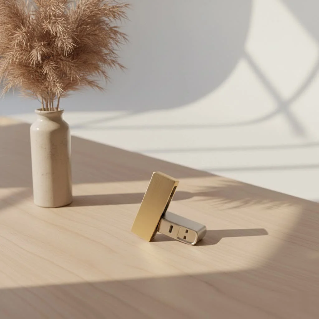 Close-up of a sleek, modern SSD flash drive